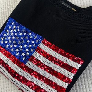 Sweaterworks Womens Small Knit Sleeveless Top American Flag Sequin Black Tank
